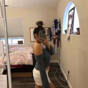 Crotchet Long Sleeve Off the Shoulder Crop Top